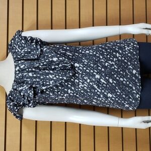 Rachel Roy Silk Blouse | Small | Navy Ruffle Front Abstract Print Designer